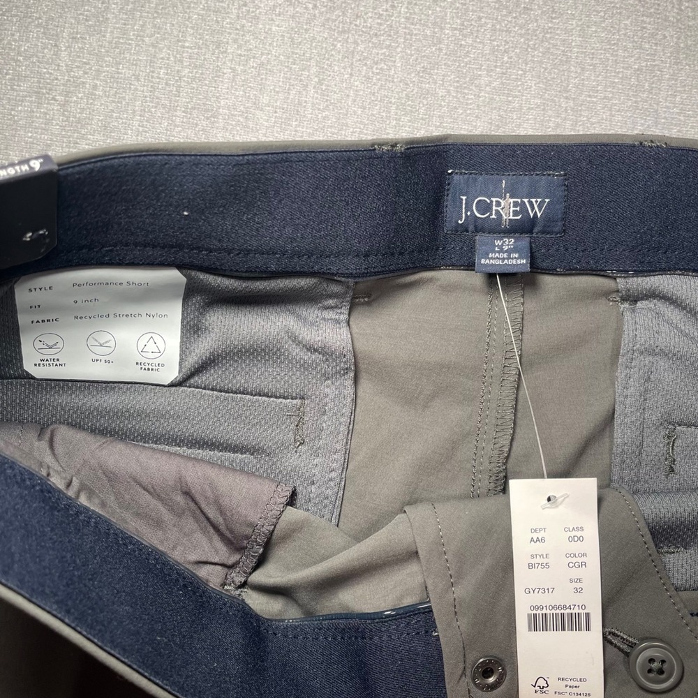 NWT J Crew Mens Performance Short 32 Gray Tech‎ Stretch Water Resistant UPF 50 - Picture 4 of 12